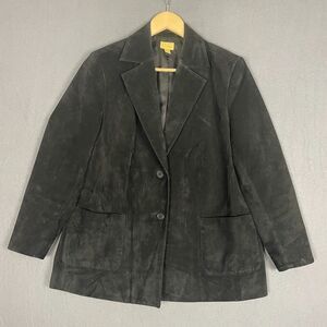 Caslon Leather Blazer Women 0XP Petite Black Velvet 2 Button Suit Jacket Vintage